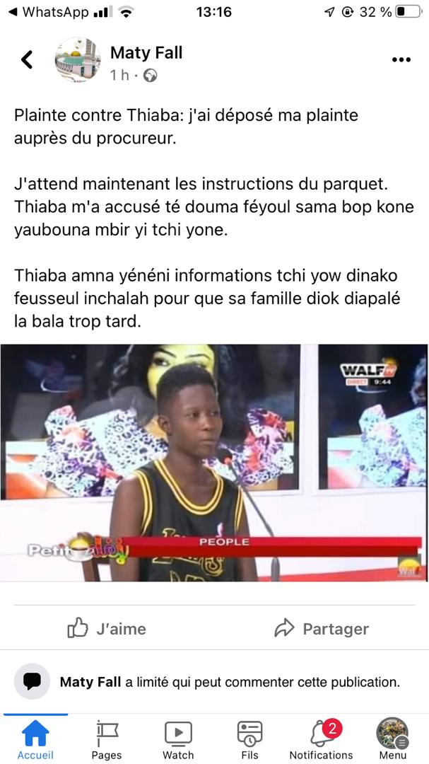 Maty 3 pommes a porté plainte contre la fille de Fatoumata Tampi