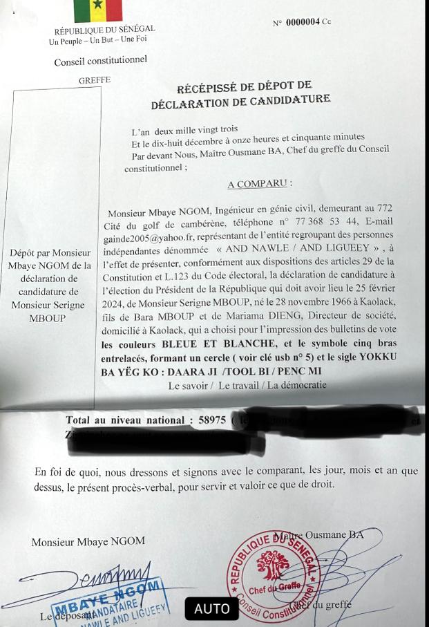 Serigne Mboup A Déposé Son Dossier De Candidature Au Conseil