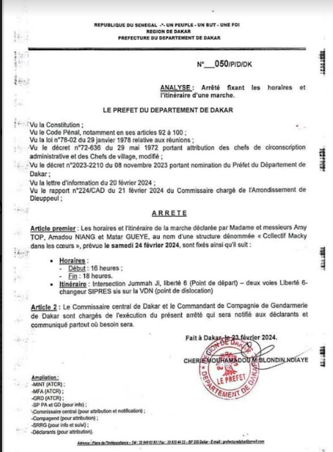 Dakar : Le Préfet autorise la marche du collectif "Macky dans les cœurs" de ce samedi