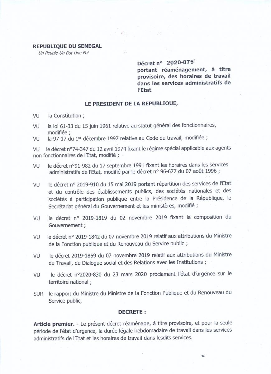 [Document] Administration Sénégalaise : Voici Le Décret Sur Le ...