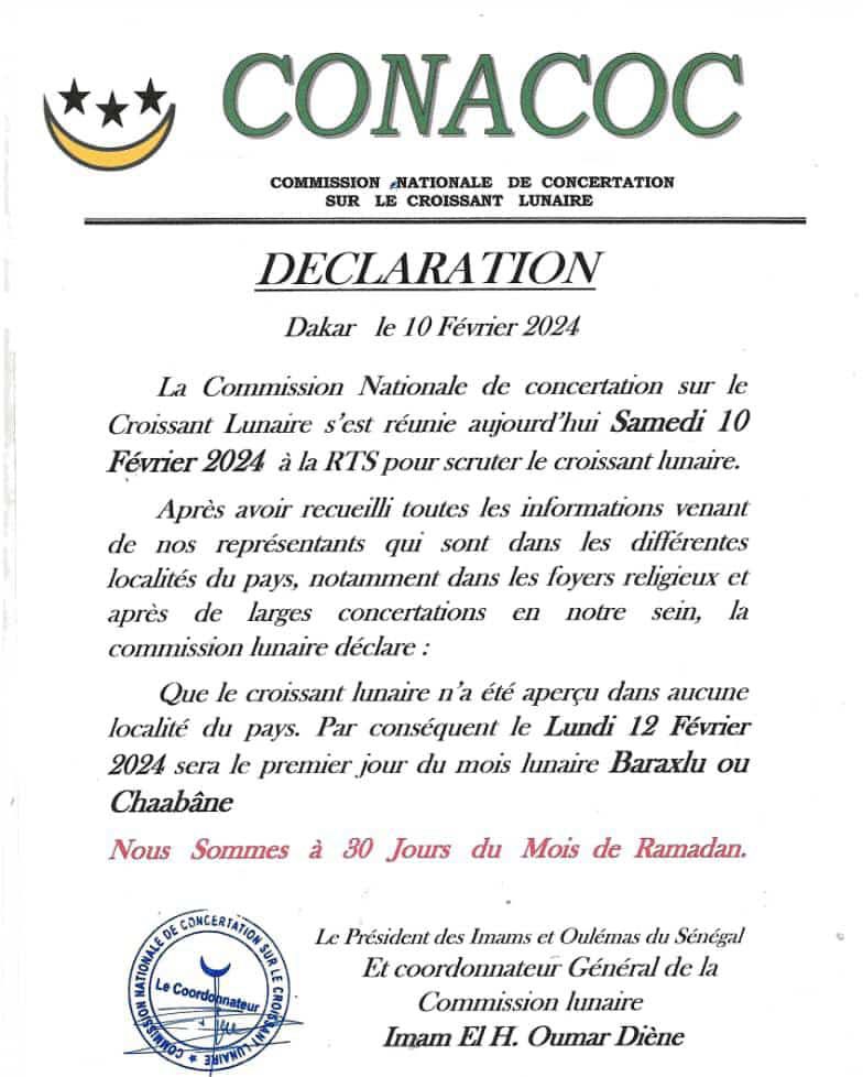 Mois lunaire Chaabâne inaperçu au Sénégal : La commission annonce la date  du Ramadan