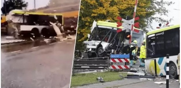 Les images d’un bus coupé en deux par un train à Bergen op Zoom: “Dieu merci, il n’y avait pas de passagers dans le bus”