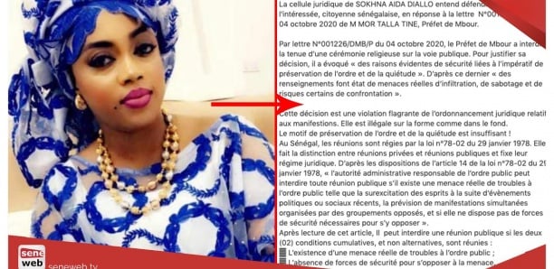 Magal à Madinatoul Salam : Aida Diallo compte attaquer l'arrêté du préfet de Mbour