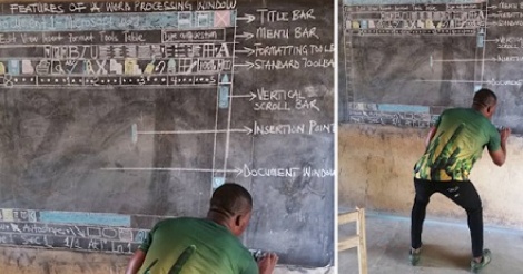 Ghana: un professeur dessine l'interface de Microsoft Word pour apprendre à sa classe à s'en servir