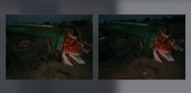 [Photos] Aide alimentaire : Un camion se renverse avec une cargaison de 400 sacs de riz