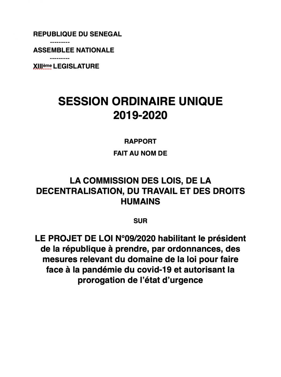 Rapport projet de loi d habilitation mars 2020 00 - Senenews - Actualité au Sénégal, Politique, Économie, Sport